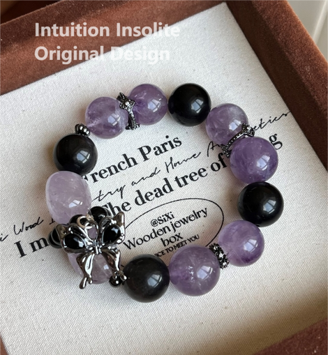 Lavender Amethyst, Silver Shimmer, and Butterfly Crystal Designed Bracelet