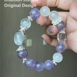 Snowflake Phantom Quartz and Lavender Amethyst Crystal Designed Bracelet