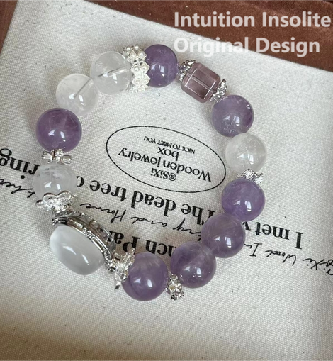 Snowflake Phantom Quartz and Lavender Amethyst Crystal Designed Bracelet