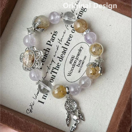 Lavender Amethyst and Little Tree Resin Flower Crystal Bracelet