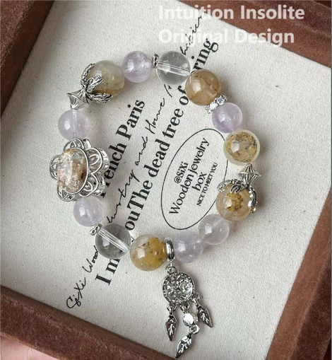 Lavender Amethyst and Little Tree Resin Flower Crystal Bracelet