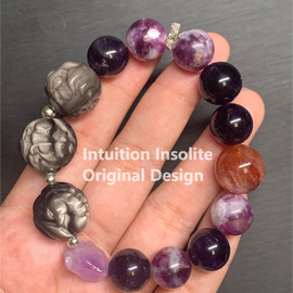 Silver Shimmer Stone, Purple Amethyst, and Resin Flower Crystal Bracelet