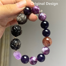 Silver Shimmer Stone, Purple Amethyst, and Resin Flower Crystal Bracelet