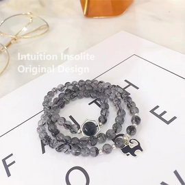 Triple Strand Black Tourmaline Crystal Designed Bracelet