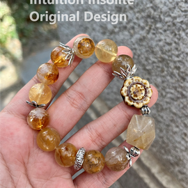 Golden Hair Quartz, Tree Agate, and Yellow Fluorite Crystal Designed Bracelet