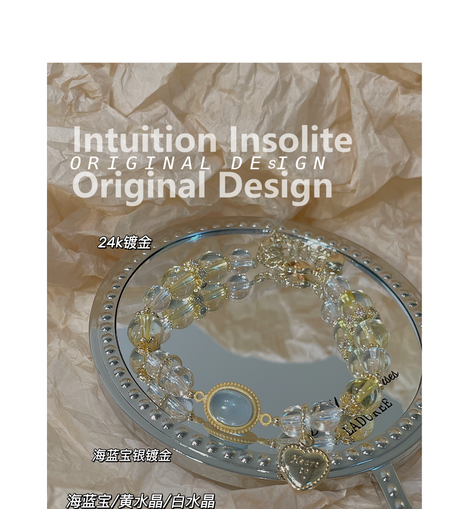 Citrine, Clear Quartz, and Aquamarine Crystal Designed Bracelet