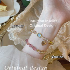 Strawberry Quartz and Yellow Quartz Crystal Designed Bracelet