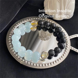 Black Tourmaline & Aquamarine Crystal Designed Bracelet