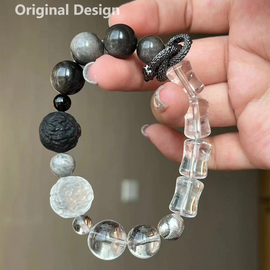 White Crystal Silver Sheen Obsidian Snake Design Bracelet