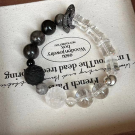 White Crystal Silver Sheen Obsidian Snake Design Bracelet