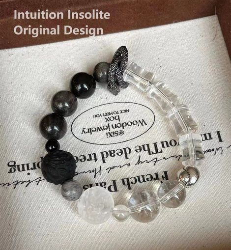 White Crystal Silver Sheen Obsidian Snake Design Bracelet
