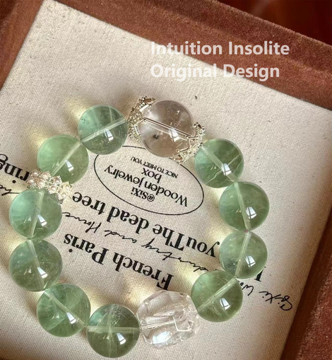 16mm Green Fluorite and 18mm White Quartz Crystal Designed Bracelet