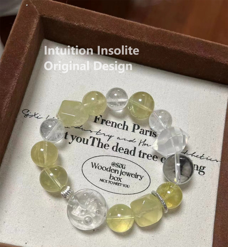 Lemon Quartz, Milky Quartz, and White Quartz Crystal Designed Bracelet