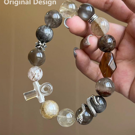 Resin Flower Phantom Green Ghost Yellow Crystal Serpent Cross Design Bracelet