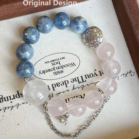 Lapis Lazuli, Rose Quartz, and 18mm White Rabbit Fur Bead Crystal Design Bracelet
