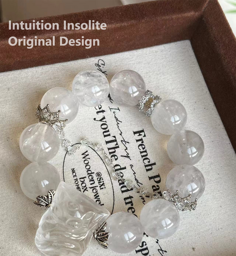 16mm Brushed White Rabbit Hair Crystal Designed Bracelet