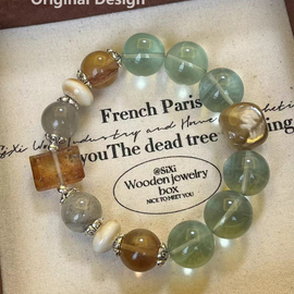 Green Fluorite, Yellow Fluorite, Golden Mica, and Green Ghost Quartz Crystal Designed Bracelet