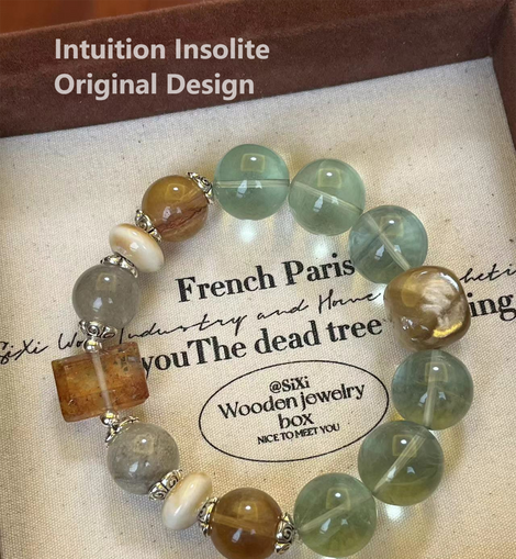 Green Fluorite, Yellow Fluorite, Golden Mica, and Green Ghost Quartz Crystal Designed Bracelet