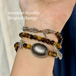 Yellow Tiger's Eye and Silver Sheen Obsidian Crystal Designed Bracelet