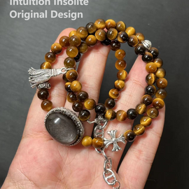 Yellow Tiger's Eye and Silver Sheen Obsidian Crystal Designed Bracelet