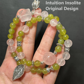 Xiuyan Jade and Rose Quartz Crystal Designed Bracelet