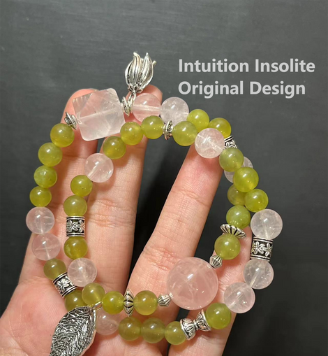 Xiuyan Jade and Rose Quartz Crystal Designed Bracelet