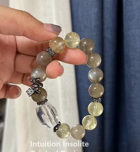 Lemon Quartz and Moonstone Crystal Designed Bracelet