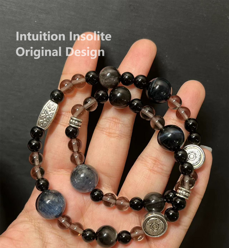 Blue Tiger Eye Ice Sheen Kyanite Crystal Design Bracelet
