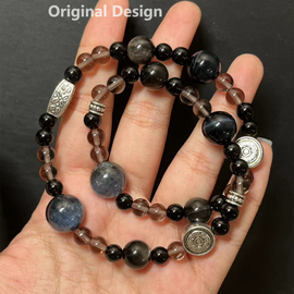 Blue Tiger's Eye, Ice Quartz, and Lapis Lazuli Crystal Design Bracelet