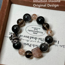 16mm Silver Sheen Black Gold Obsidian Snake Crystal Design Bracelet
