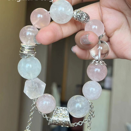 17-18mm Rose Quartz White Rutile Quartz Design Bracelet