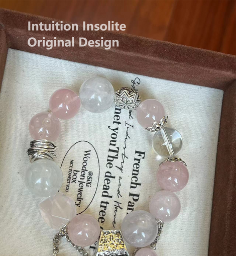17-18mm Rose Quartz White Rutile Quartz Design Bracelet