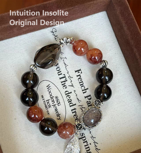 14mm Smoky Quartz Resin Flower Random Color Phantom Cabochon Leaf Crystal Design Bracelet