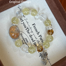 Lemon Quartz, White Quartz, and Random Color Ghost Agate Crystal Designed Bracelet