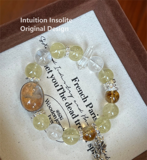 Lemon Quartz, White Quartz, and Random Color Ghost Agate Crystal Designed Bracelet