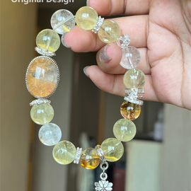 Lemon Quartz, White Quartz, and Random Color Ghost Agate Crystal Designed Bracelet