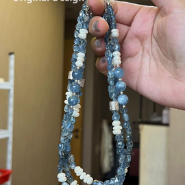 Aquamarine, Pearl, and S925 Silver Double Circle Crystal Design Bracelet
