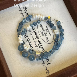 Aquamarine, Pearl, and S925 Silver Double Circle Crystal Design Bracelet