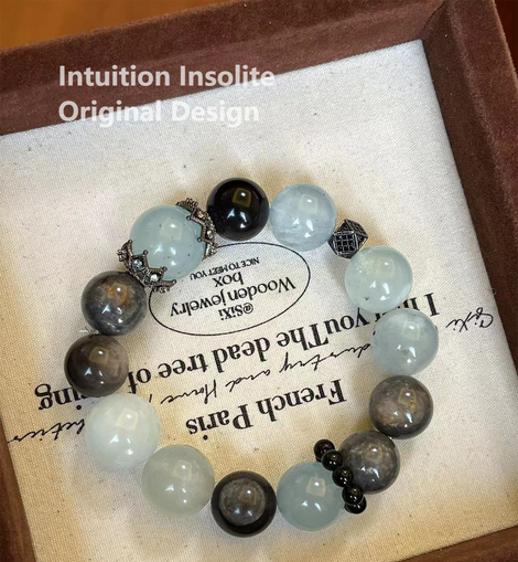 Large Aquamarine Bead Crystal Designed Bracelet