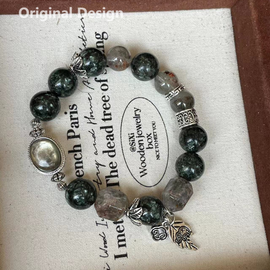 Green Dragon Quartz, Green Ghost Quartz, and Green Lithium Mica Cabochon Bracelet