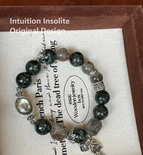 Green Dragon Quartz, Green Ghost Quartz, and Green Lithium Mica Cabochon Bracelet