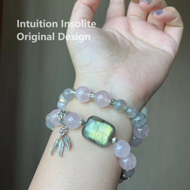 Gray Moonstone Rose Quartz Mermaid Tail Crystal Design Bracelet