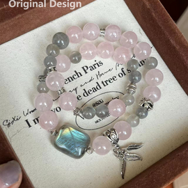 Gray Moonstone Rose Quartz Mermaid Tail Crystal Design Bracelet