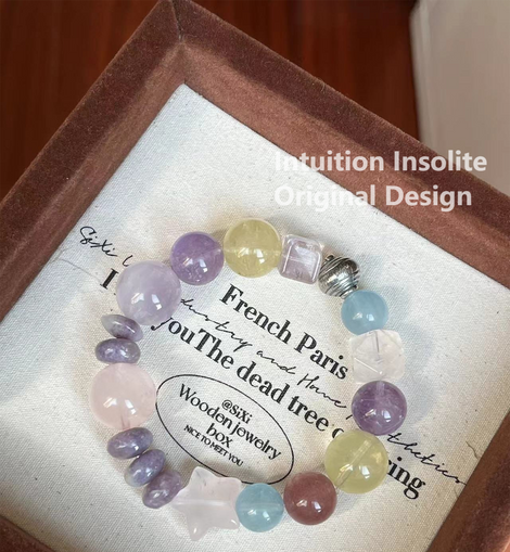 Aquamarine, Lavender, Lemon Quartz, Rose Quartz, and Sterling Silver Crystal Designed Bracelet