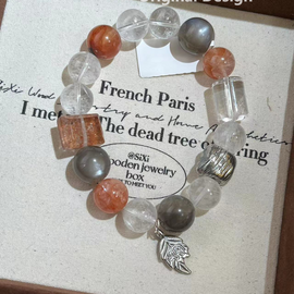 Phantom, Gel Flower, Bone Structure, White Azeztulite, and Sterling Silver Crystal Designed  Bracelet