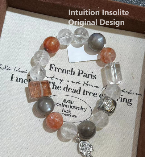 Phantom, Gel Flower, Bone Structure, White Azeztulite, and Sterling Silver Crystal Designed  Bracelet