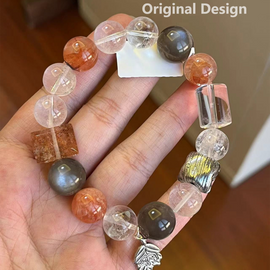 Phantom, Gel Flower, Bone Structure, White Azeztulite, and Sterling Silver Crystal Designed  Bracelet