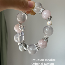 Morganite White Crystal Mozambique Rose Quartz Pearl 15-17mm Crystal Design Bracelet