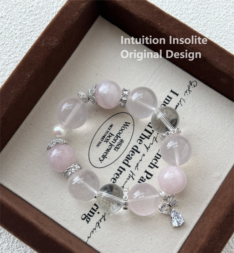 Morganite White Crystal Mozambique Rose Quartz Pearl 15-17mm Crystal Design Bracelet