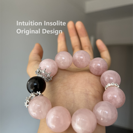 Rose Quartz 16-17 Silver Obsidian 16 Black and Pink Crystal Design Bracelet